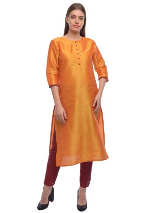 Orange Dupion Silk Casual Kurti