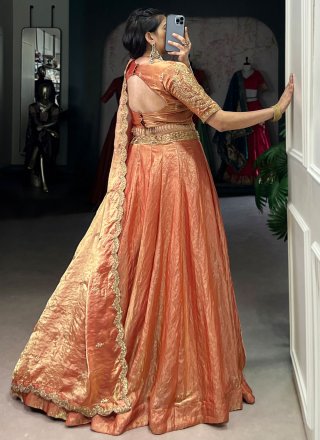 Orange Fandy Plain Work A - Line Lehenga Choli for Ceremonial