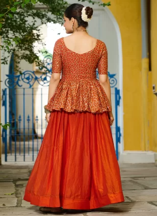 Orange Fandy Readymade Lehenga Choli In Plain