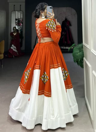Orange Gamthi and Patch Border Work Rayon Readymade Lehenga Choli