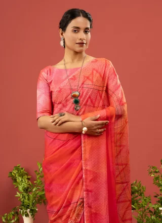 Orange Georgette Contemporary Saree with Digital Print Work