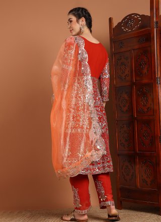 Orange Georgette Embroidered, Mirror and Sequins Work Pant Style Suit