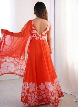 Orange Organza  Designer Gown