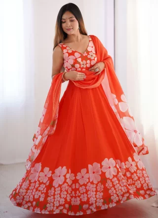 Orange Organza  Designer Gown