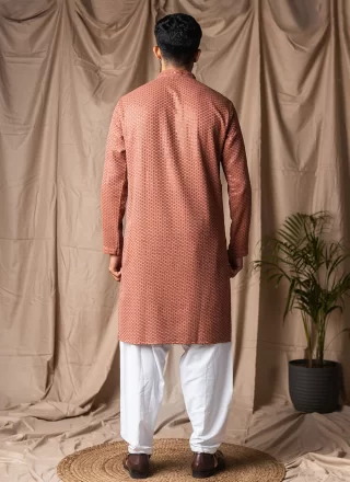 Orange Rayon Embroidered and Thread Work Kurta Pyjama