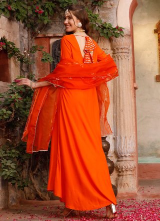 Orange Rayon Readymade Salwar Suit