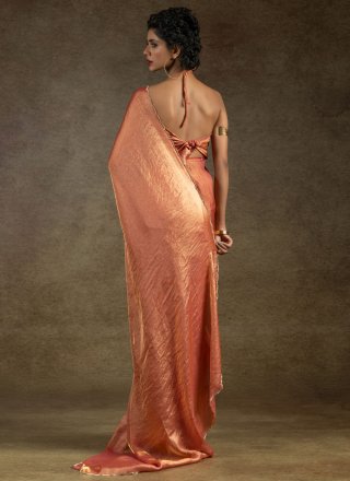 Orange Satin Silk Cut and Stone Work Designer Sari