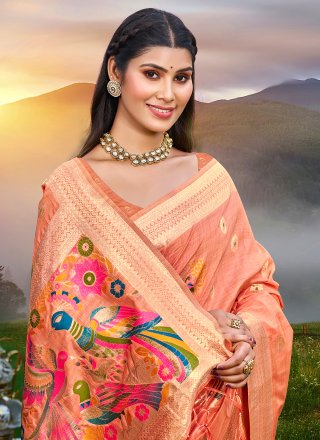 Orange Silk Contemporary Sari