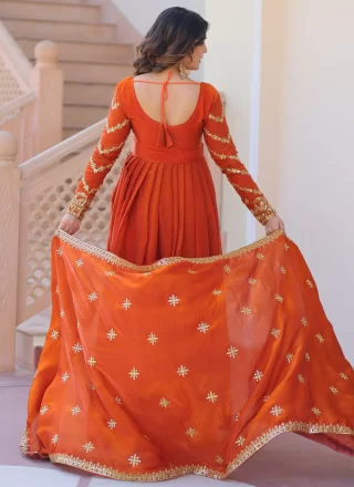 Orange Silk Embroidered, Sequins and Zari Work  Designer Gown for Ceremonial