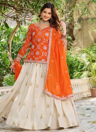 Orange Silk Embroidered Work Readymade Lehenga Choli for Festival