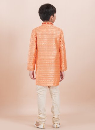 Orange Silk Jacquard Work Kurta Pyjama