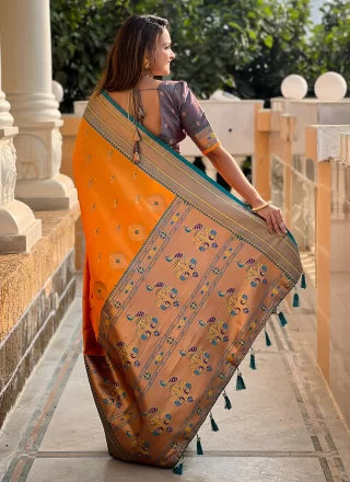 Orange Silk Woven and Zari Work Contemporary Saree for Ceremonial
