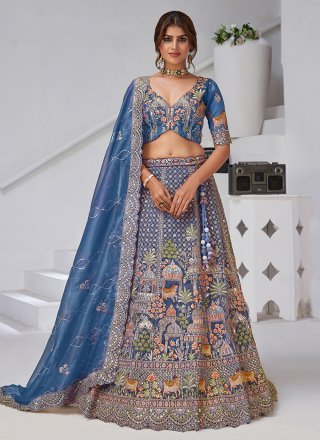 Organza A - Line Lehenga Choli In Teal