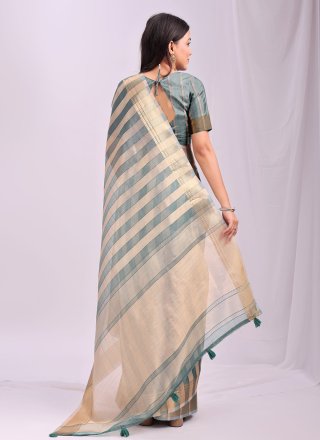 Organza Classic Saree In Green Color