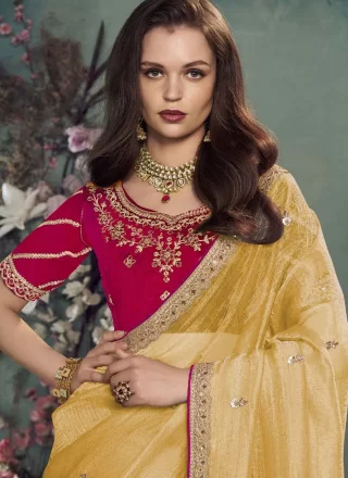 Organza Contemporary Saree In Yellow Colour
