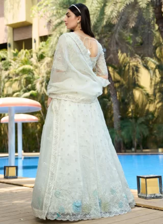 Organza Lehenga Choli In White Colour