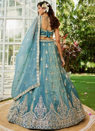 Organza Lehenga Choli with Embroidered, Moti, Sequins, Stone and Zari Work