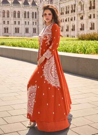 Organza Palazzo Salwar Suit In Orange Color