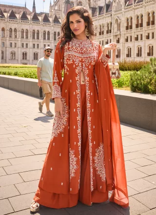 Organza Palazzo Salwar Suit In Orange Color