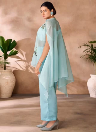 Organza Party Wear Kurti with Sequins and Thread Work