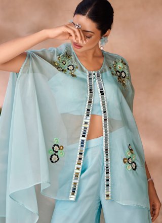 Organza Party Wear Kurti with Sequins and Thread Work