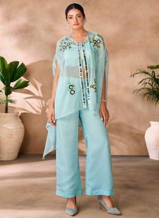 Organza Party Wear Kurti with Sequins and Thread Work