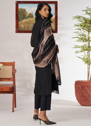 Organza Readymade Salwar Suit In Black Color