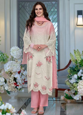 Organza Readymade Salwar Suit In Pink Color