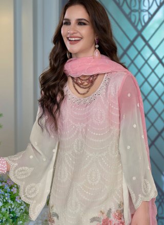 Organza Readymade Salwar Suit In Pink Color
