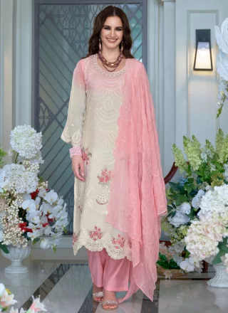 Organza Readymade Salwar Suit In Pink Color
