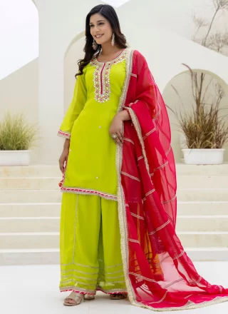 Organza Salwar Suit In Green Colour
