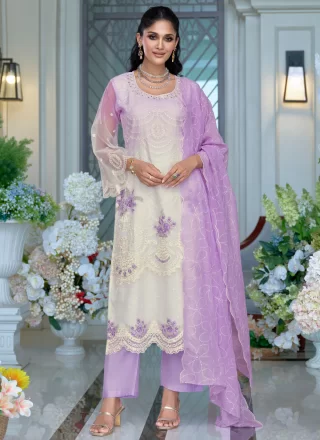 Organza Salwar Suit In Mauve Color