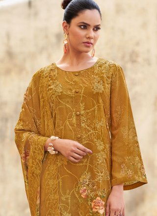 Organza Salwar Suit In Mustard Color