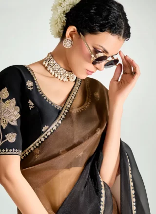 Organza Shaded Saree In Black Color