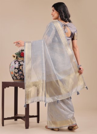Organza Trendy Saree In Grey Color