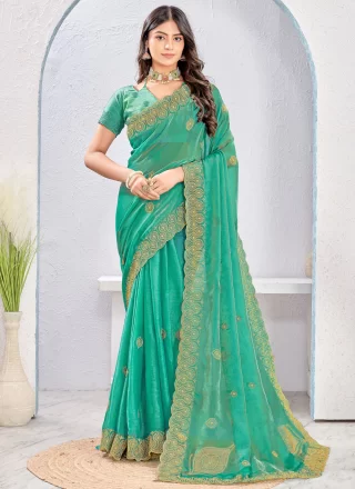 Orphic Green Fandy Trendy Saree with Embroidered and Zari Work