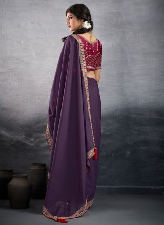 Orphic Purple Fancy Fabric Contemporary Saree with Patch Border, Embroidered and Zari Work