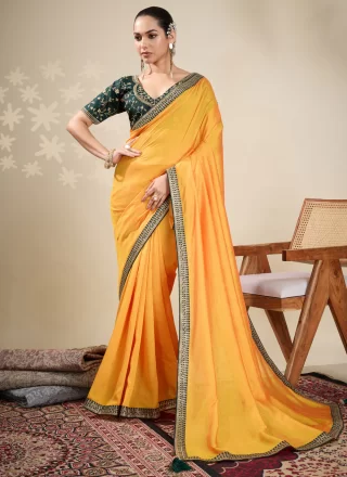 Orphic Yellow Vichitra Silk Designer Saree