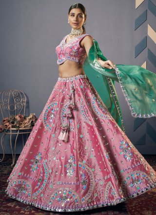 Outstanding Pink JIMMY CHU Readymade Lehenga Choli with Beads, Embroidered, Hand, Stone, Thread and Zari Work