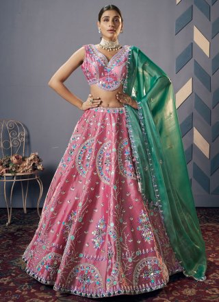 Outstanding Pink JIMMY CHU Readymade Lehenga Choli with Beads, Embroidered, Hand, Stone, Thread and Zari Work