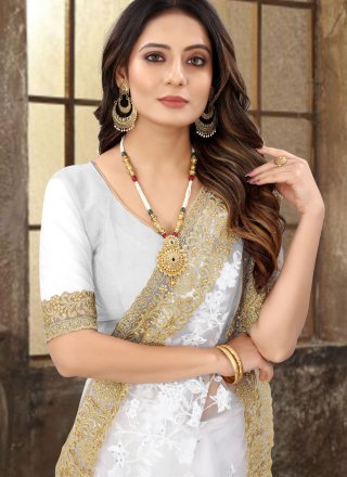 Outstanding White Net Contemporary Saree