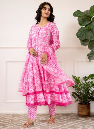 Paisley Print Work Cotton Salwar Suit In Pink