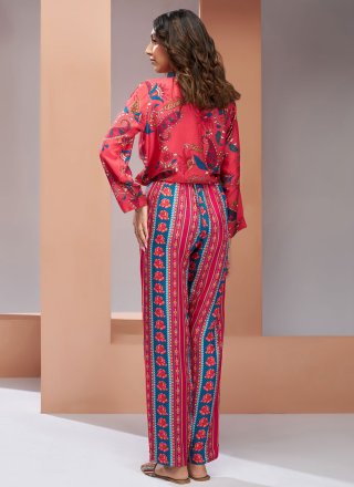 Paisley Print Work Muslin Designer Kurti In Pink for Ceremonial