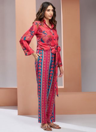 Paisley Print Work Muslin Designer Kurti In Pink for Ceremonial