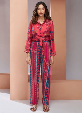 Paisley Print Work Muslin Designer Kurti In Pink for Ceremonial