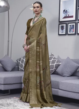 Paramount Brown Silk Trendy Saree with Patch Border, Fancy, Jacquard and Print Work