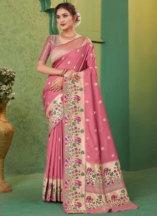 Paramount Pink Silk Trendy Saree with Weaving Work