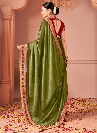 Patch Border and Embroidered Work Rangoli Classic Saree In Green