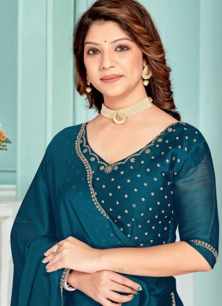 Patch Border and Zircon Work Chiffon Satin Traditional Saree In Morpeach