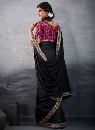 Patch Border, Embroidered and Zari Work Fancy Fabric Designer Sari In Black